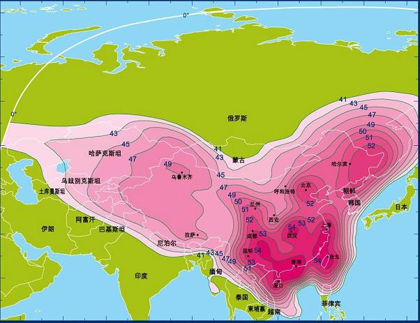 122度亚洲四号卫星场强图